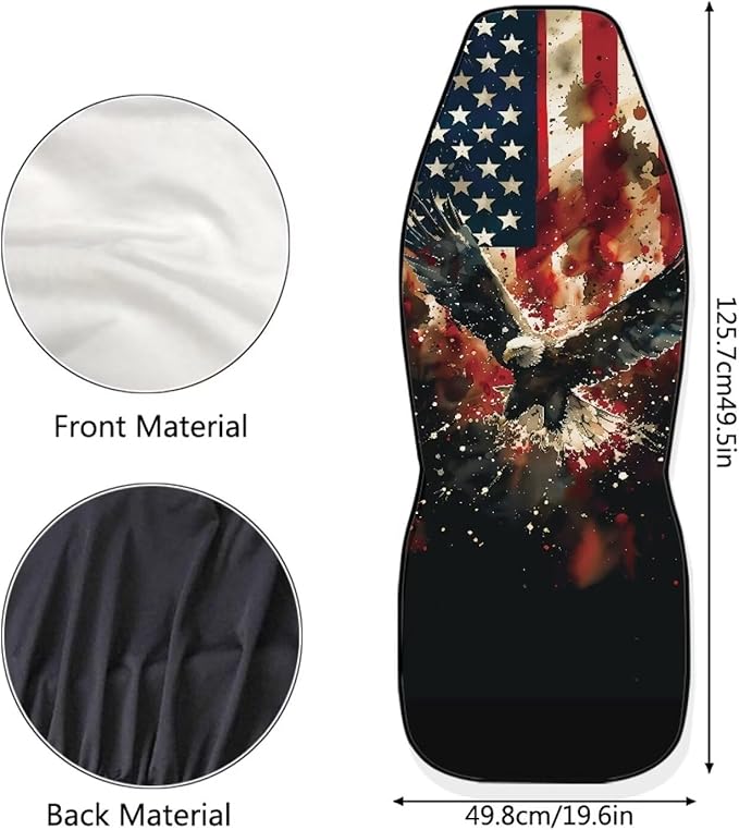 ELEQIN Car Front Seat Covers, Eagle US Flag Print 2 Pack Polyester Automotive Seat ProtectorsSoft & Breathable, Vehicle Interior Accessories for Most Cars