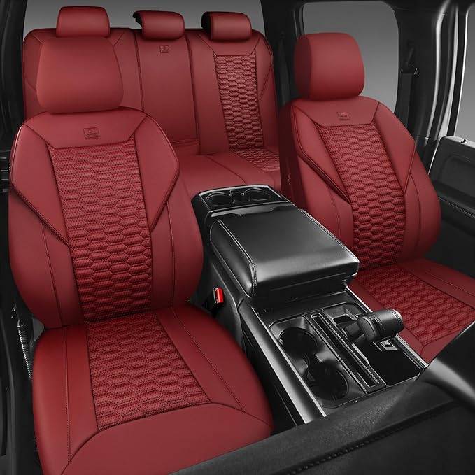 CAR PASS 3D Foam PU Leather Car Seat Covers Full Set,Luxury Breathable Faux Leather Seat Covers for Car,Anti Slip Universal Fit for SUVs Vans Sedan Trucks Automotive,Armrest Airbag Compatible Burgundy