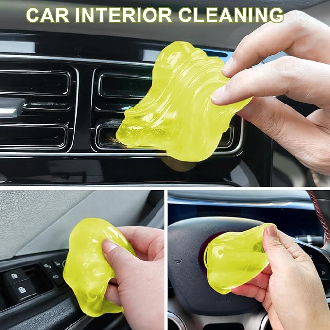 Car Cleaning Gel, Reusable Car Cleaning Putty for Interior Detailing, Dust Cleaning Gel for Air Vents, Cup Holders, Dashboards, Keyboard & Hard-to-Reach Areas, 80g, Yellow