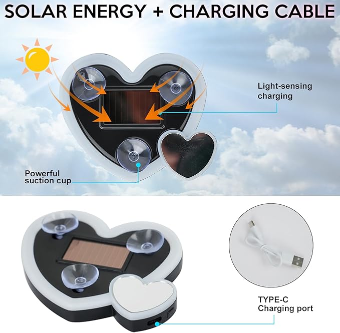 2PCS Solar Heart Lights for Car Window - Auto On/Off at Night, No Wiring Needed, Waterproof Romantic Gift for Her/Him, Car Gift Anniversary, Windshield Dashboard Decoration (Blue)