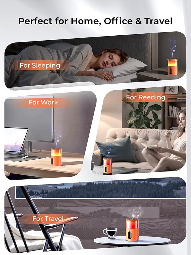 Waterless Diffuser for Essential Oil: Mini Battery Scent Diffuser for Room&Home&Car with 9 Colors LED Light - Portable Aroma Cool Mist Machine Bright Orange