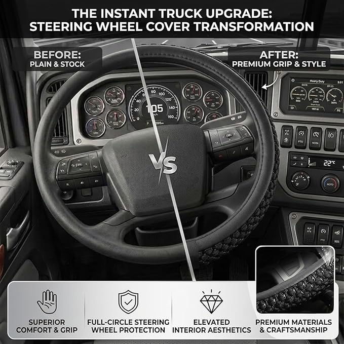 15“16”17“18”19“ 20 Inch Ice Silk Semi Truck Steering Wheel Cover (Black, 15 inch)