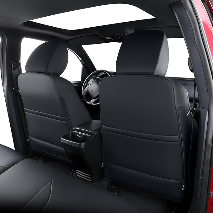 Fit Tacoma Car Seat Covers for Toyota Tacoma 2016-2023 - Upgraded Premium Waterproof & Breathable Leather, Airbag Compatible, All-Weather Seat Cushion Protector (2 Front/Black)