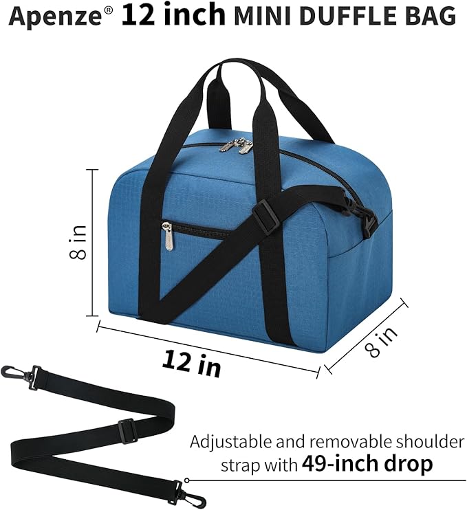 Small Gym Bag Carry On Bag - 12 in Mini Duffle Bag Lightweight for Overnight Travel - Blue