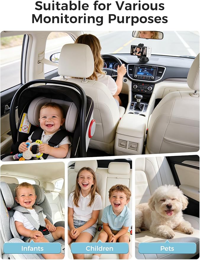 GHB Wireless Baby Car Camera 5" HD, 3500mAh Baby Monitor 2000mAh Camera Non WiFi, Temperature Alert, 720P Night Vision VOX Mode, 360° Rotatable Rear Facing Monitor Baby Essentials Gifts for Home Pets