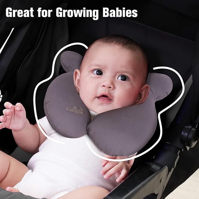 KAKIBLIN Baby Travel Pillow, Upgraded Baby Neck Pillow for Car Seat, Head Support Pillow for Car Seat, Stroller, Pushchair, Grey