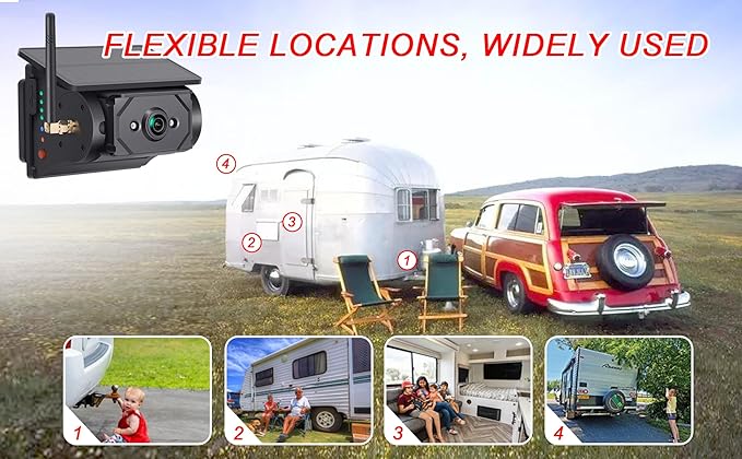 Solar-Powered Wireless Backup Camera with AI Security-Smart Human/Vehicle Detection,WiFi Connectivity,Cordless & Magnetic Mount Rear View Camera Upgrade Your Truck,Trailer,RV,or Camper WF102