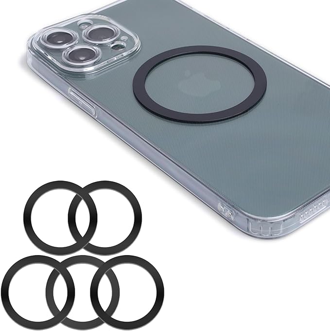 Magnetic Wireless Charger Universal Metal Rings - 5pcs,for MagSafe-Compatible Charger on iPhone 14/13/12 Pro/Max/Mini Case and Samsung Galaxy (Black - 5pcs)