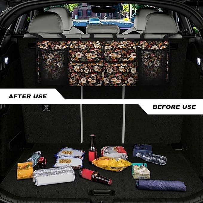 Mushroom Car Trunk Organizer Small Hanging, Daisy Car Organizer SUV Backseat Hanging Car Storage Organizer with Lids Collapsible Cargo Storage Bag
