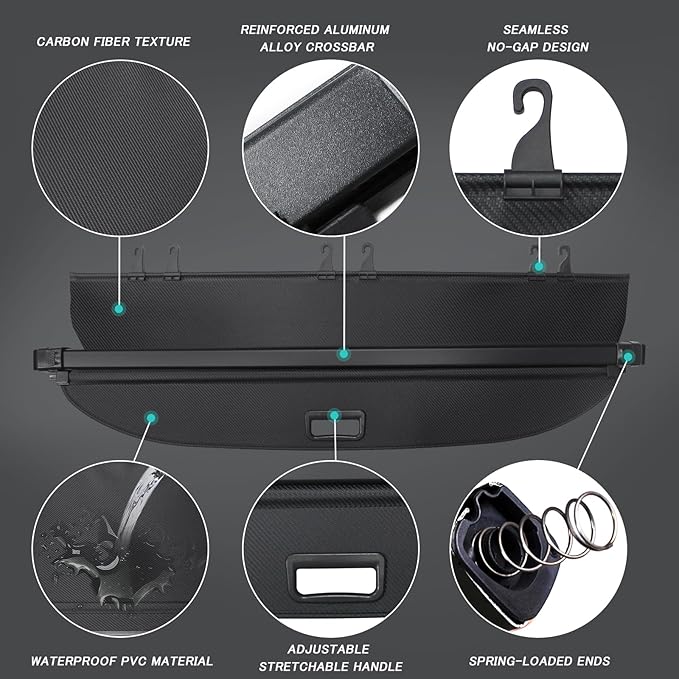 Cargo Cover for Mitsubishi Outlander 2026 2025-2022 (Not Fit Sport Models) Retractable Trunk Cover Security Shielding Shade Cargo Luggage Cover Trunk Privacy Protection (Carbon Fiber Texture)