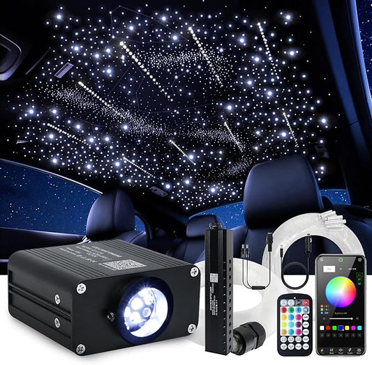 16W Car Home Starlight Headliner Kit, Twinkle & Sound Activate RGBW Fiber Optic Lights with APP & Remote Control, Shooting Star Lights for Ceiling Decoration, 600 pcs 9.8ft