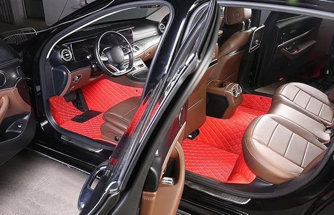 Custome Car Mats Accessories All Weather Floor mats Compatible with Automotive Floor Mats Passenger car mats (Black Red)