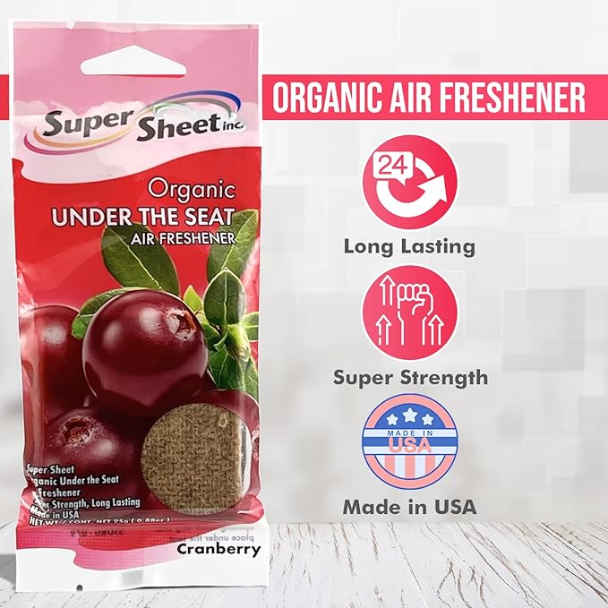 Organic Under the Seat Car Air Freshener, Long Lasting Fragrance, Cranberry Scent, 3 Pack