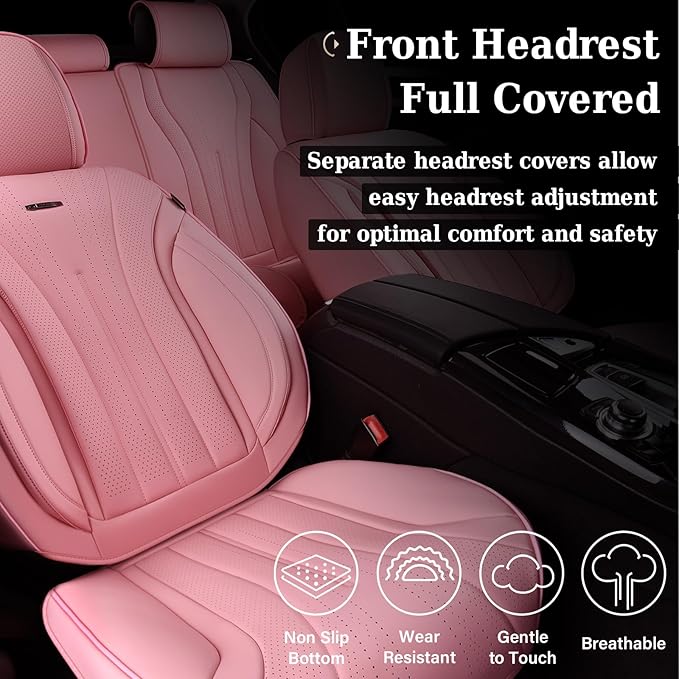 Coverado Seat Covers for Cars, Leather Car Seat Covers Full Set, Pink Waterproof Seat Covers, Luxury Car Seat Protector, Front and Back Car Seat Cushions Universal Fit for Most Sedans, Trucks, SUV