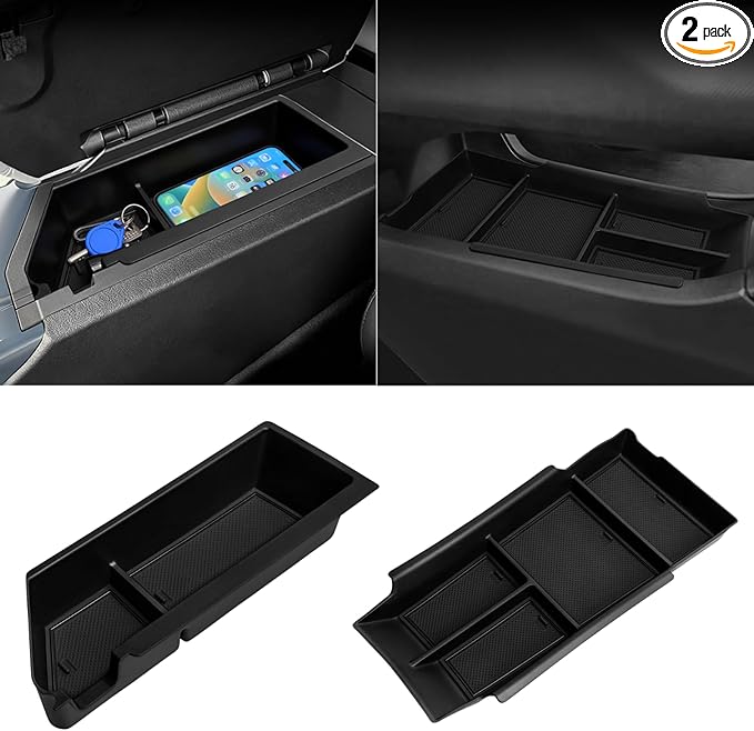 2 Pack Center Console Organizer for 2026 2025 2024 Chevy Equinox EV LT/RS Interior Accessories - Lower Center Console Organizer Tray& Armrest Storage Box - ABS Plastic, Black