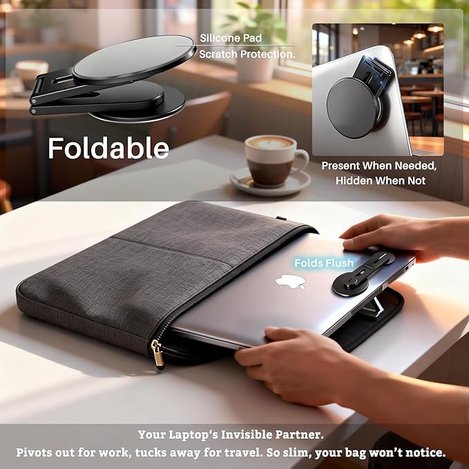 15W Wireless Charger Magnetic Phone Holder Mount for Laptop & Monitor, Foldable Invisible Continuity Camera Mount for MagSafe iPhone 12-17, Expansion Bracket for Computer/Tesla, Black