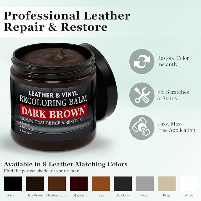 Leather Color Restorer, Leather Recoloring Balm, Scratch Remover, Leather Dye, Leather Paint with Leather Conditioner, Leather Repair Kit for Furniture Couches Car Seats Shoes, Gray