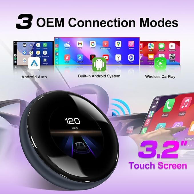 CarPlay Magic AI Box with 3.2” Touchscreen, Supports OEM Wired & Wireless CarPlay, Android 14 Wireless CarPlay & Android Auto for BMW, Mercedes, Audi, Porsche, Netflix YouTube, 4G LTE, Plug & Play