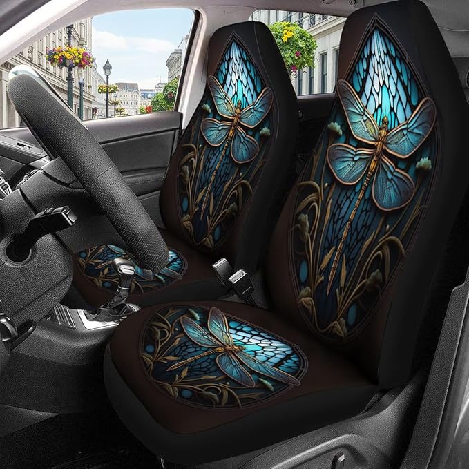 GENANY Dragonfly Car Seat Covers Set of 2, Breathable Front Seat Covers for Truck Sedan SUV, Dragonfly Car Accessories, Gift for Women Men