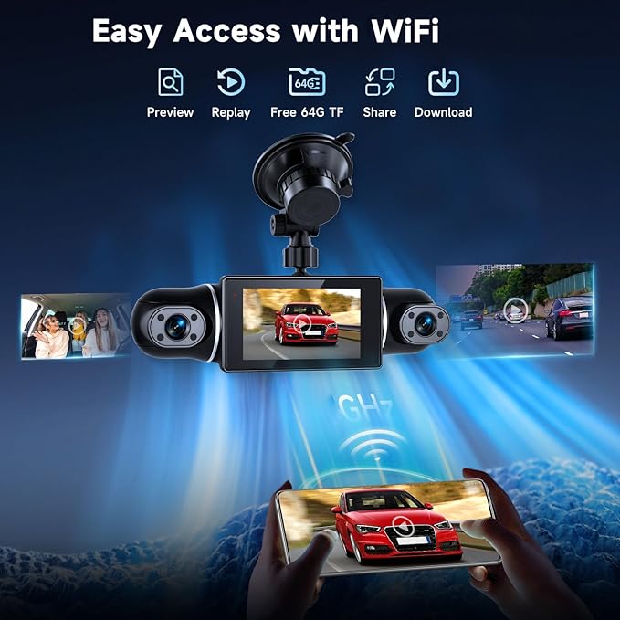 4 Channel Dash Cam with Front Rear Left Right Cameras, 360° Car Camera System for Driving & Parking, Night Vision, Parking Monitor, G-Sensor, Loop Recording, Multi-Camera Dashcam+64GB Card