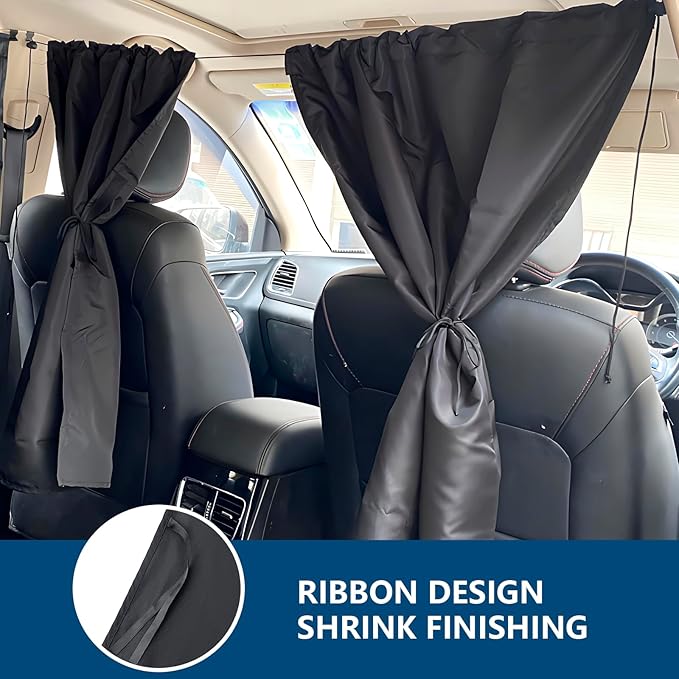 3PCS Car Privacy Curtains, Auto Window Shades Kit with 2 Rear Side Window Shades, 98% Light Blocking Divider Curtain, Privacy Window Cover, Baby Shade for Sleeping, Car Camping Essentials (3PCS)