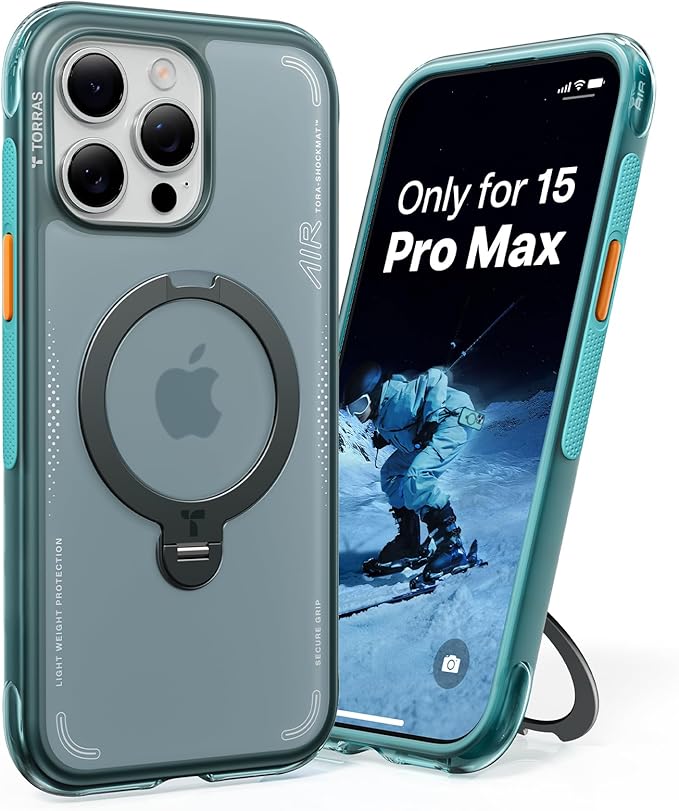 TORRAS Ostand Q3 Air for iPhone 15 Pro Max Case with MagSafe & 360 Magnetic Stand, Dynamic Airbags, Mil-Grade Protection, Camera Control, Shockproof & Stylish Case for iPhone 15 Pro Max 6.7", Blue