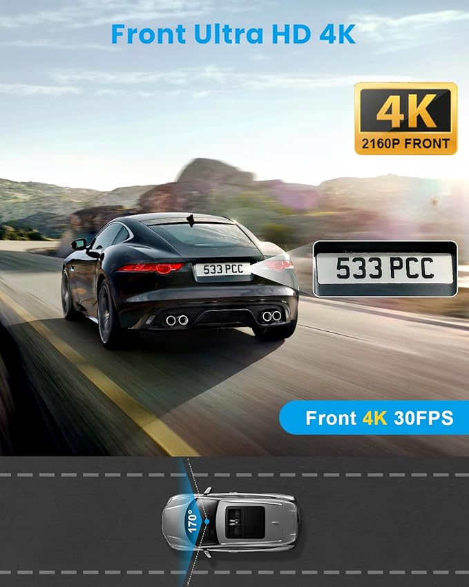 Dash Cam 4K Front, Ultra HD Dash Camera for Cars, 1.47''IPS Screen Mini Car Camera with APP Control, Built-in Wi-Fi & G-Sensor, 24H Parking Mode, Night Vision, WDR, Loop Recording, Support 256GB Max
