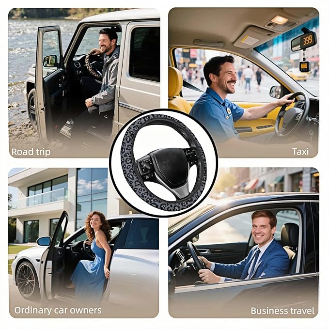 Leopard Print Steering Wheel Cover | Non Slip, Breathable Neoprene | Universal 15 Inch Fit (14.5"-15.5") | Comfort Grip | Fade Resistant | Easy Install-Comfort Grip for Cars, Trucks, SUVs