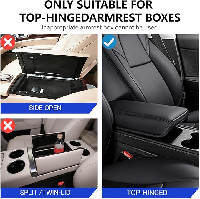 Upgraded Car Center Console Cover,PU Leather Car Armrest Cover Cushion Contains High Elasticity Sponge with 2 Storage Bags Tissue Box (Black-A)