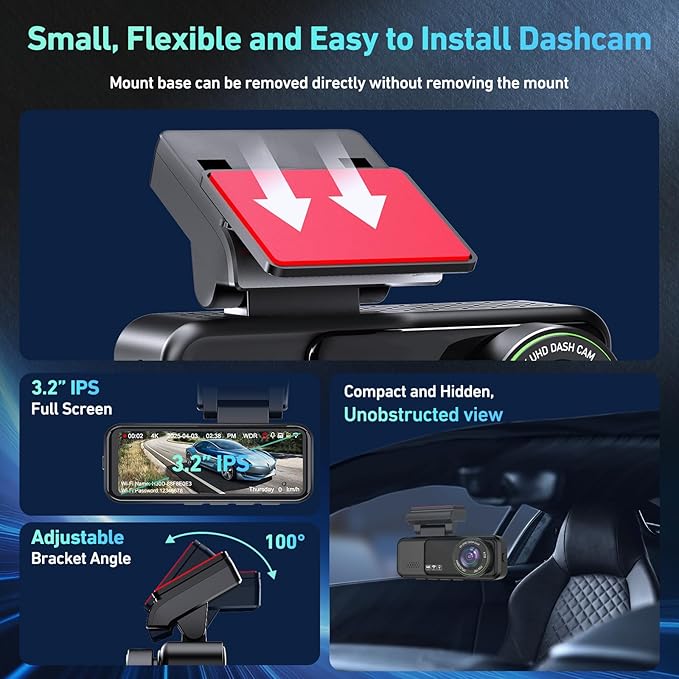 Dash Cam Front and Rear, 4K Dash Cam Built-in 5.8G WiFi GPS ADAS, 3.2" IPS Screen Dash Camera for Cars with Free 32GB Card,G-Sensor,Loop Recording,WDR,Night Vision Dashboard Camera