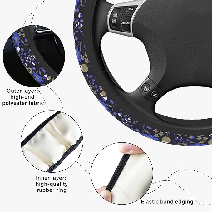 Magic Forest Steering Wheel Cover, Cute Purple Floral Steering Wheel Cover for Women, Ultra-Thin Skin-Friendly Breathable Sweatproof and Non-Slip, for Steering Wheel with a Diameter of 14.5"-15"