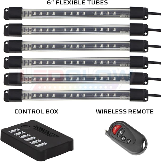 LEDGlow 6pc Million Color LED Engine Bay Under Hood Lighting Kit - Multi-Color Underhood Lights for Car & Truck - 15 Solid Colors - 9 Modes - 6" Flexible Tubes - Includes Control Box & Wireless Remote
