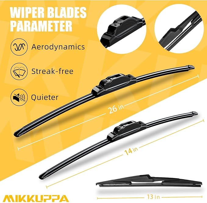 MIKKUPPA 26"+14"+13" Windshield Wiper Blades Replacement for 2013-2018 Hyundai Santa Fe, Front & Rear Wiper Blades Set, Durable Stable Quiet All Season (Pack of 3)