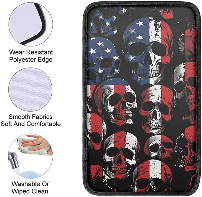 American Flag Armrest Cover Skull Skull Center Console Cover for Auto Car Center Console Protector Cushion Pad Universal for Car Sedan Car Interior Accessories