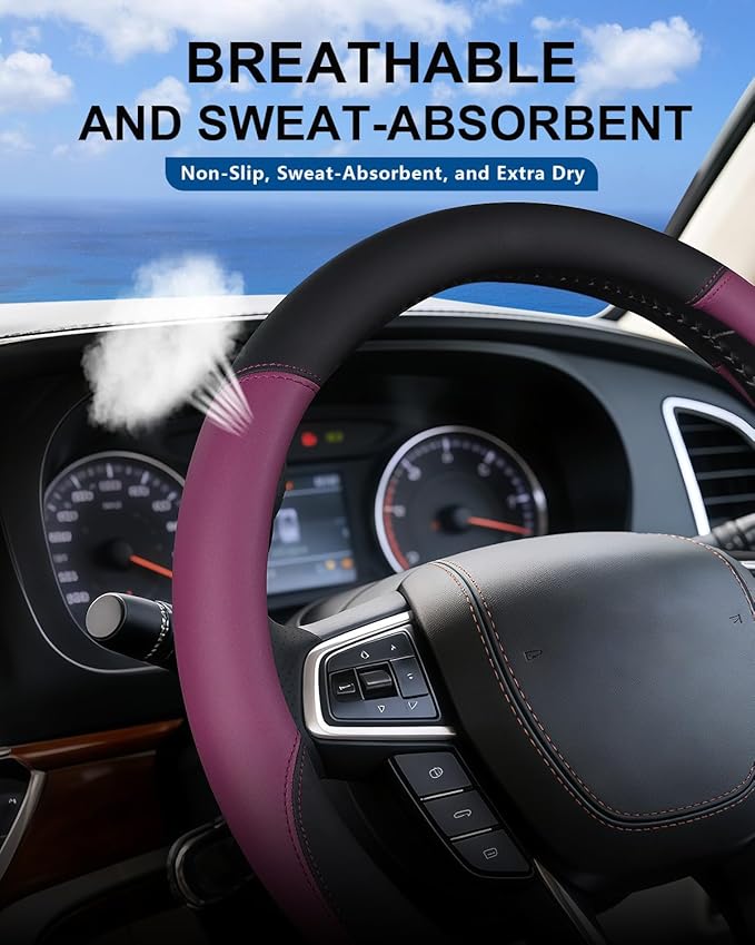 Heavy-Duty Steering Wheel Cover for RV Trucks & Campers - Non Slip Covers, Steering Wheel Grip for Motorhomes & Recreational Vehicles, Fits Oversized 15.5-16 Inch Wheels (Purple)