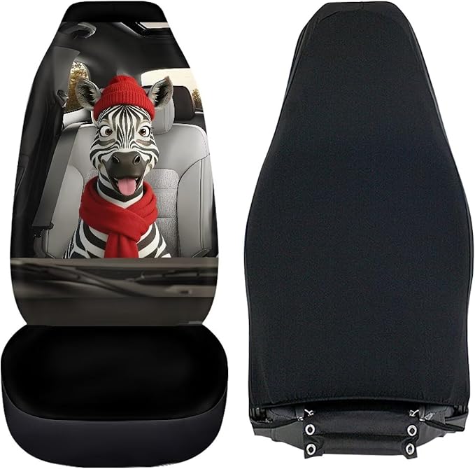 Zebra Car Seat Covers Set of 2 Funny Automobile Front Seat Covers Elastic Polyester Protection Interior Accessories Easy Installation Suitable for Most Cars,SUV,Sedan
