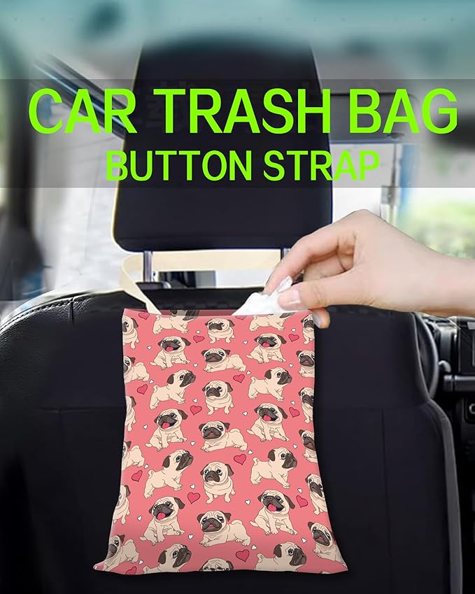Car Garbage Can, Hanging Car Trash Can Bag for Cute Car Back Seat Organizer, Cute Pug Dog