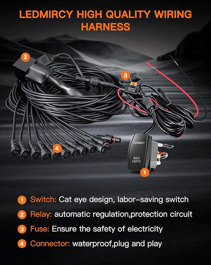 White Rock Lights,LEDMIRCY R2 Pure White Rock Lights Kit with Toggle Switch Wiring Harness 12PCS Luces para Carro for UTV Trucks ATV Underglow Light Trail Rig Under Body High Power Waterproof