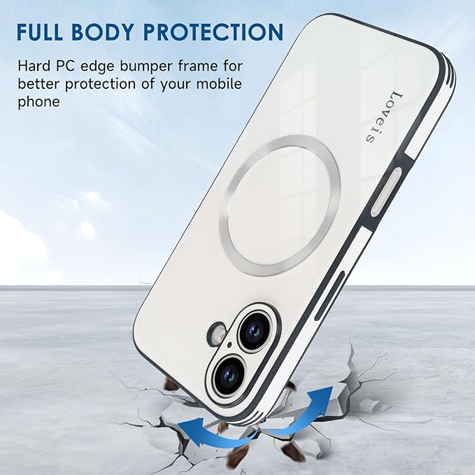 Guppy Compatible with iPhone 16 Plus Case Magnetic, with Full Camera Lens Protector [Compatible with MagSafe] Scratch Resistant Gradient Glass Back Cover Phone Case-White
