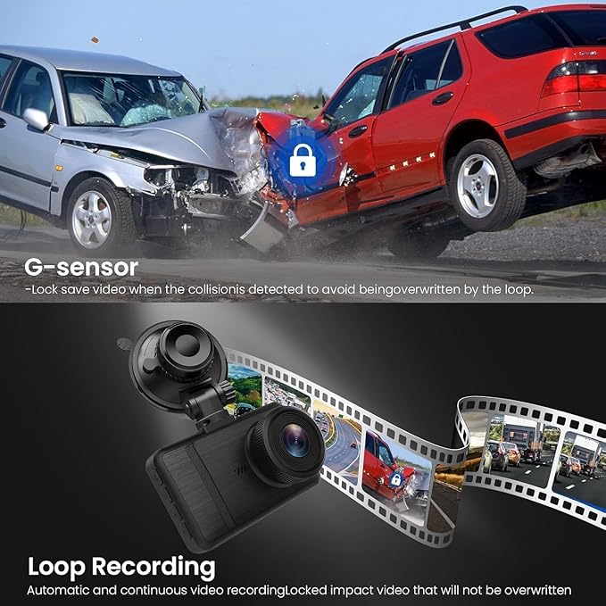 Dash Cam Front and Rear, 4K HD Dash Cam for Cars Built-in WiFi, Car Camera with Night Vision, 64GB Card, 170°Wide Angle, WDR, 3" IPS Screen, Loop Recording, G-Sensor, 24 H P Monitor (K26)