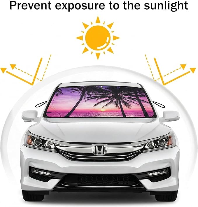 eygeufg Windshield Shade, Car Sun Shade for Front Windshield (Purple Sunset，Large
