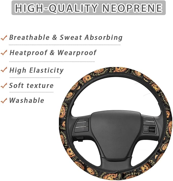 AFPANQZ Pumpkin Pattern Car Steering Wheel Cover Soft Sweat Absorbing Non-Slip Steering Wheel Covers 15 inch Universal Fit Alomost Cars SUVs Truck Halloween Car Interior Decoration