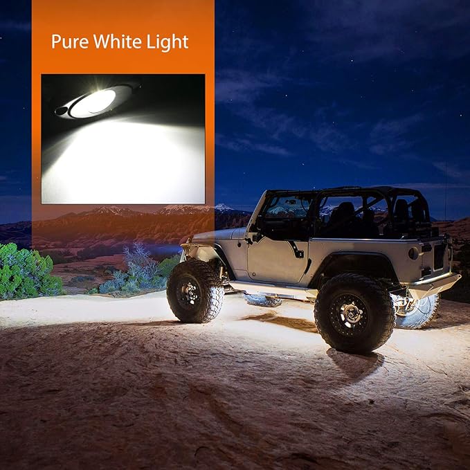Nilight LED Rock Light 4PCS Underglow Wheel Well Pods Waterproof Exterior Underbody Roof Rack Side Lamps for Car Truck Pickups ATV UTV SUV Motorcycle Boat, White Color
