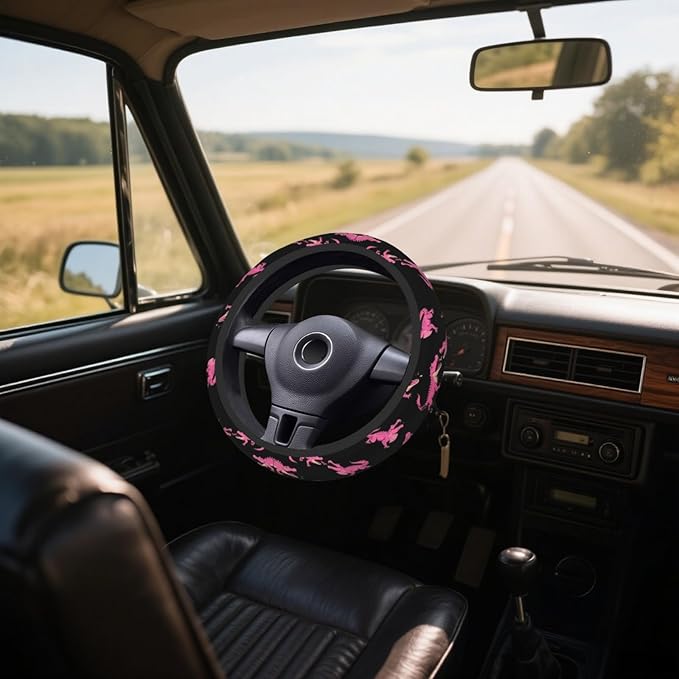 Steering Wheel Cover Accessories Neoprene Cover, Breathable Non-Slip Easy to Install Suitable for Women Men, 14.5-15.5 Inch for Car SUV Van Truck Universal - Pink Crocodile