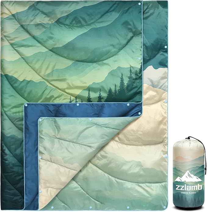 zzlamb Camping Blanket for Cold Weather,Outdoor Puffy Blanket Portable Down Alternative,Windproof Warm Cloak with Snaps,Cozy Quilt Backpacking Picnic RV Travel Plane Car Hammock Beach Climbing
