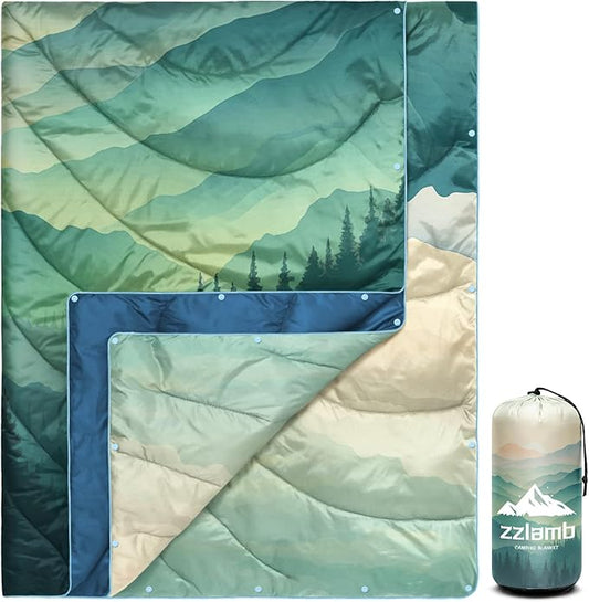 zzlamb Camping Blanket for Cold Weather,Outdoor Puffy Blanket Portable Down Alternative,Windproof Warm Cloak with Snaps,Cozy Quilt Backpacking Picnic RV Travel Plane Car Hammock Beach Climbing