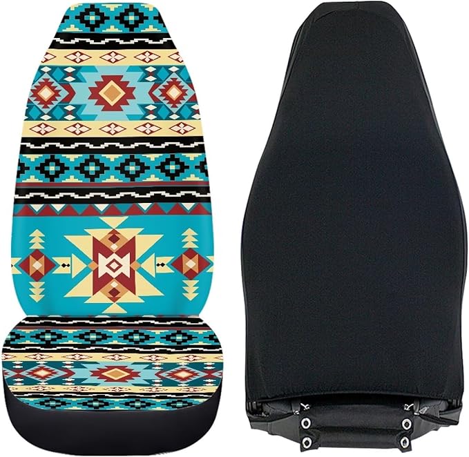 ELEQIN Car Seat Covers, Seat Cover Front Car Seat Cushion, Blue Aztec Geometric Front Auto Protector Universal Fit Most Cars, Automotive Interior Accessory