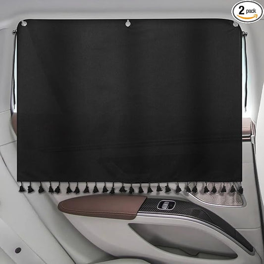 Car Window Shades with Tassels, 2pcs Car Sun Shades for Side Windows Suction Cups Screen Privacy Blackout Curtain for Baby, Sun Glare Cover/UV Heat Blocker