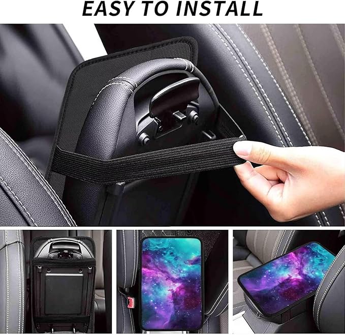Galaxy Cosmic Center Console Armrest Cover Outer Space Arm Rest Box Lid Console Covers Nebula Fantasy Arm Rest Pads Fit for Most Cars Sedans Vans Truck Vehicles SUV