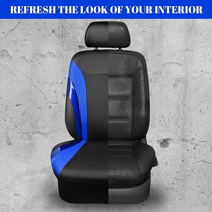 CAR PASS Jelly Leather Car Seat Covers Full Set,Waterproof Faux Leather Automotive Seat Covers for Cars,Airbag Compatible,Sporty Universal Fit for SUV,Van,Sedan,Truck(Black and Blue)